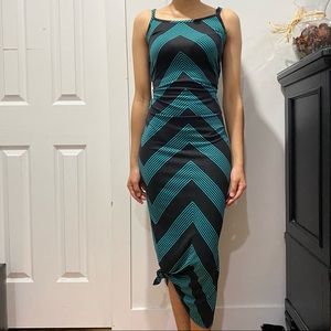 teal and white striped maxi dress
